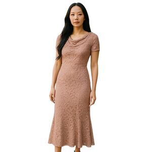 Nightway Pink Mermaid Lace Dress 4 - 3/4 Sleeve